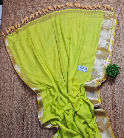 Noor | Mordern Neon Mul Mul Cotton Saree with Golden Zari Border