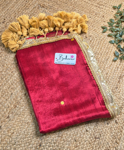 Megha | Bridal Red Tissue Saree with Sequin and Designer Zari Lace