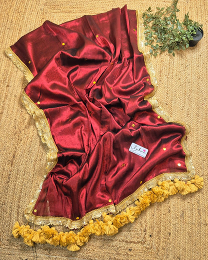 Megha | Maroon Party Wear Tissue Saree with Sequin and Designer Zari Lace