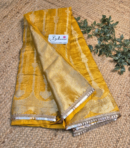 Utsav | Haldi Yellow Crushed Tissue Saree with Lace