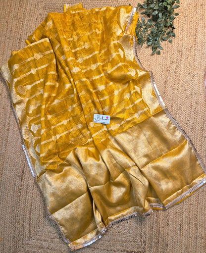 Utsav | Haldi Yellow Crushed Tissue Saree with Lace