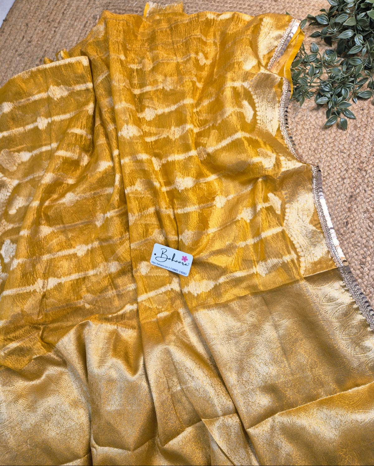 Utsav | Haldi Yellow Crushed Tissue Saree with Lace