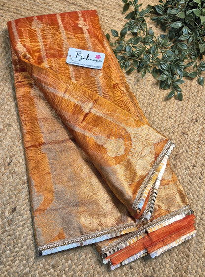 Utsav | Fanta Orange Crushed Tissue Saree with Lace