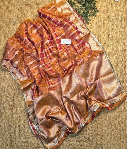 Utsav | Orange and Rani Pink Dual Tone Crushed Tissue Saree with Lace