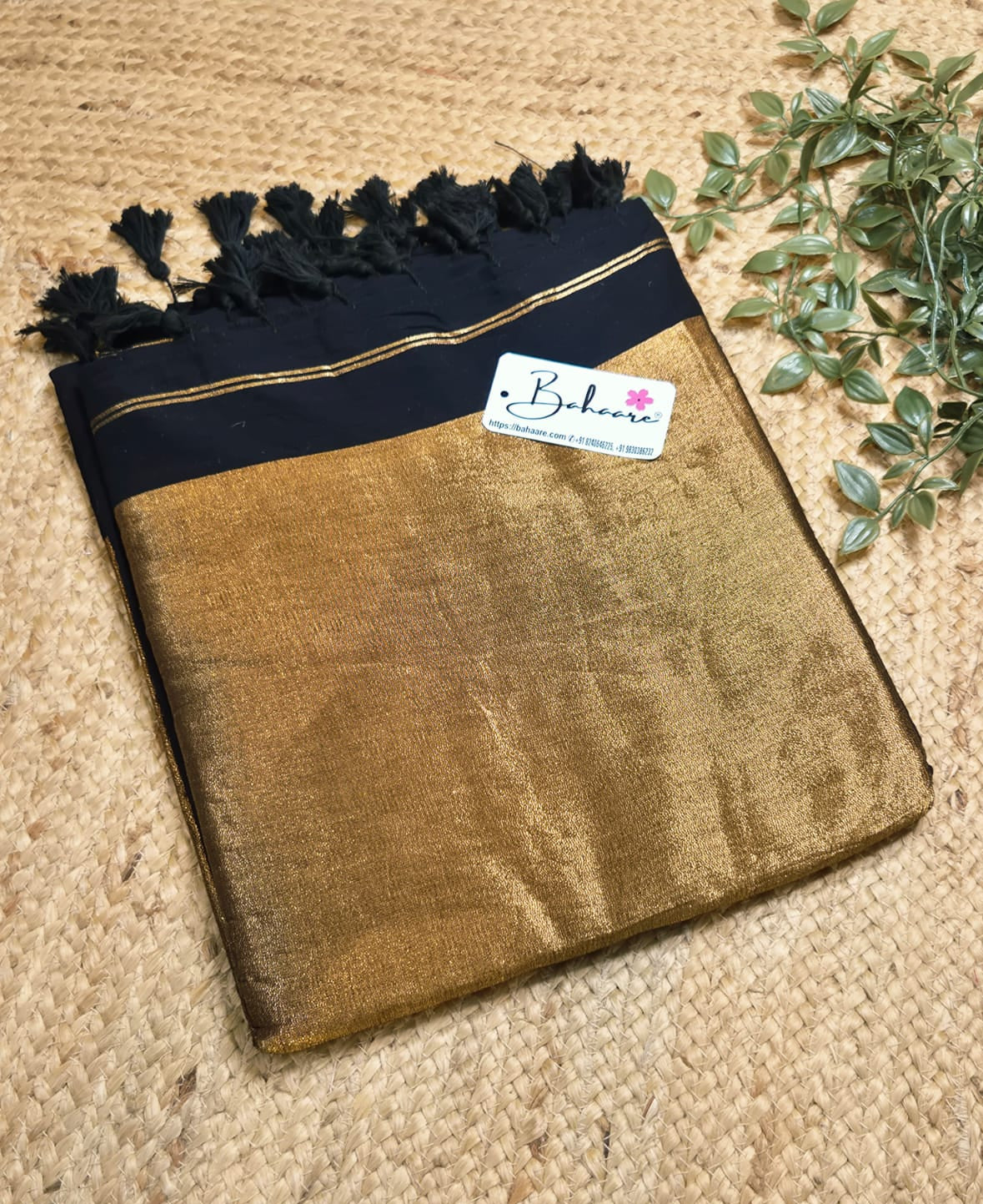 Cotton Galleria | Night Black Acrylic Cotton Saree with Zari Pallu