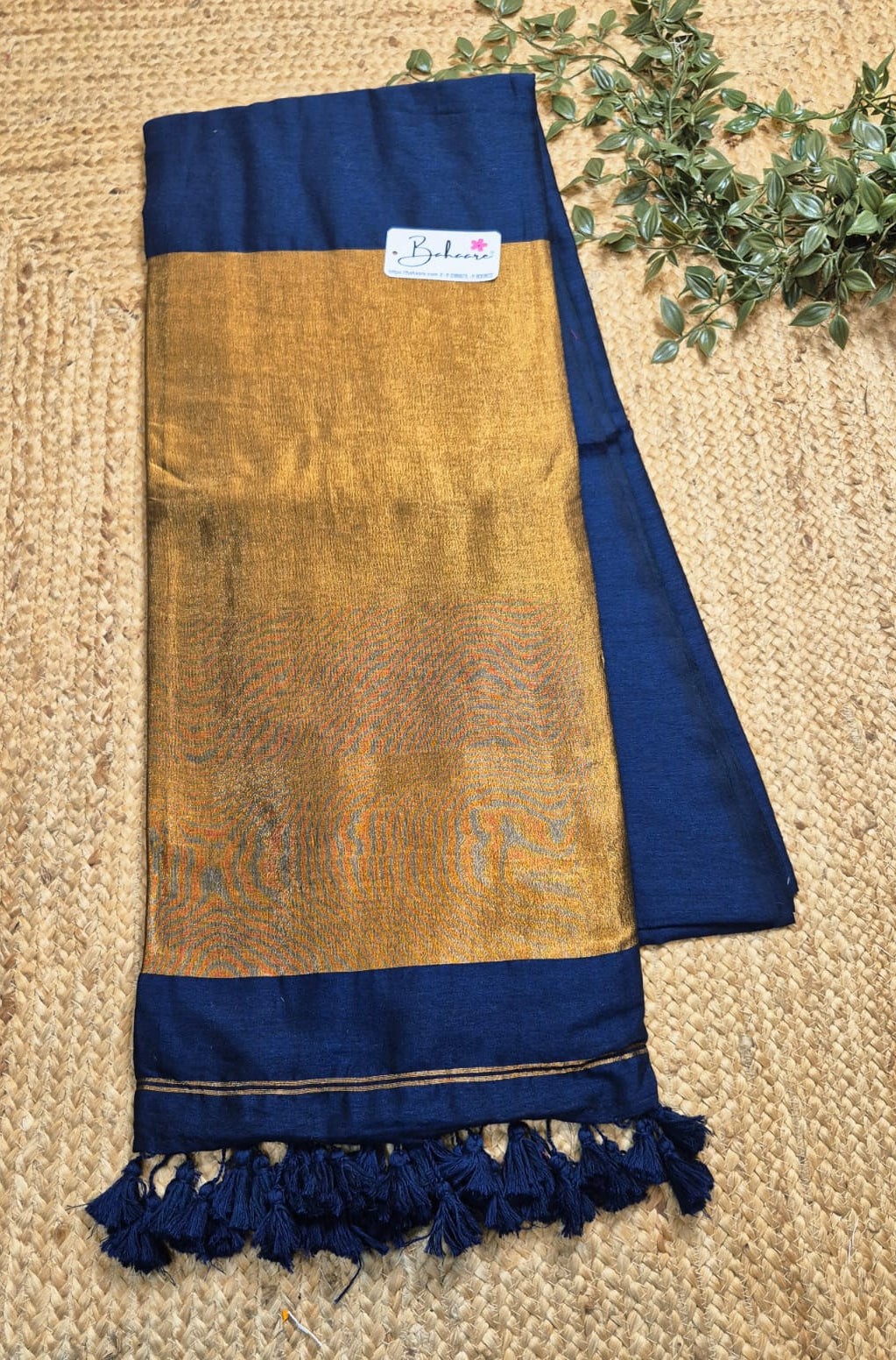 Cotton Galleria | Midnight Blue Acrylic Cotton Saree with Zari Pallu