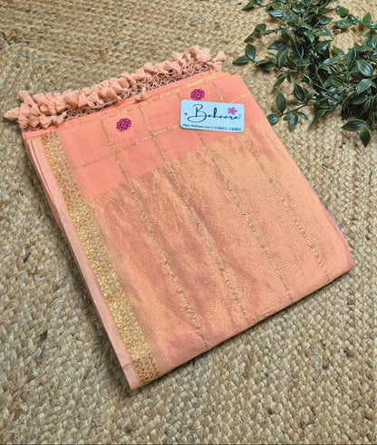 Cotton Galleria | Peach Hand Woven Premium Cotton Saree with Floral Buti