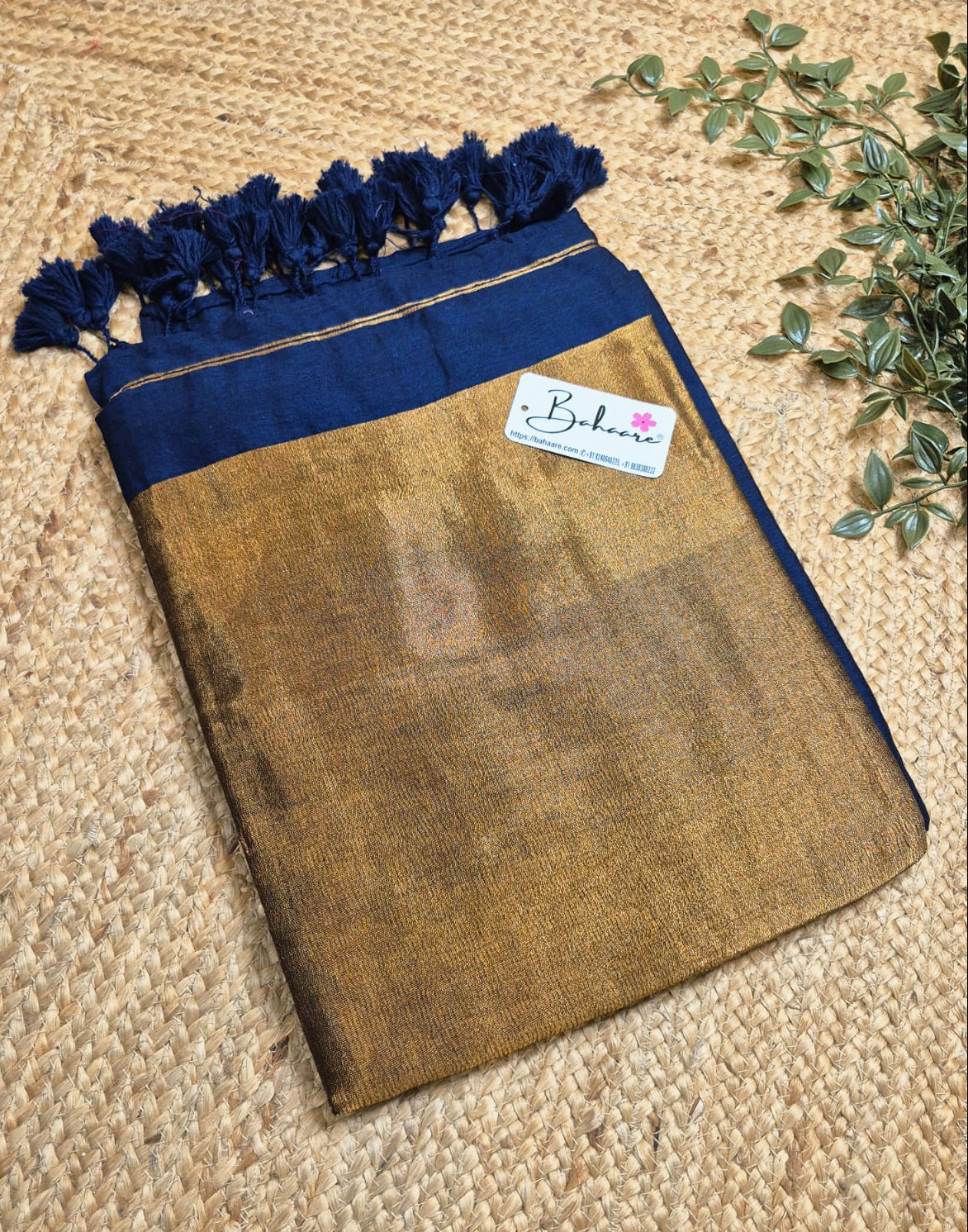 Cotton Galleria | Midnight Blue Acrylic Cotton Saree with Zari Pallu