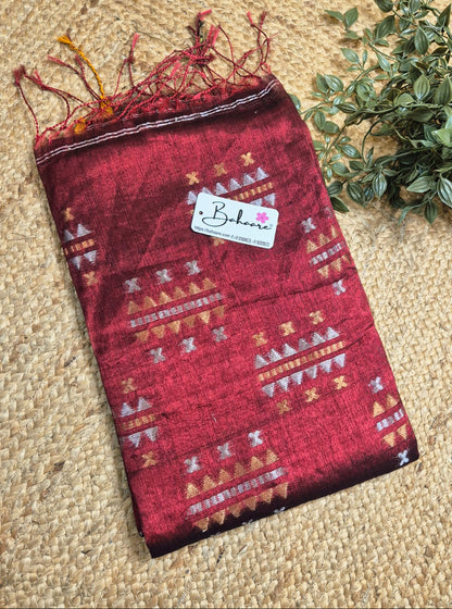 Afreen | Royal Maroon Tissue Silk Saree