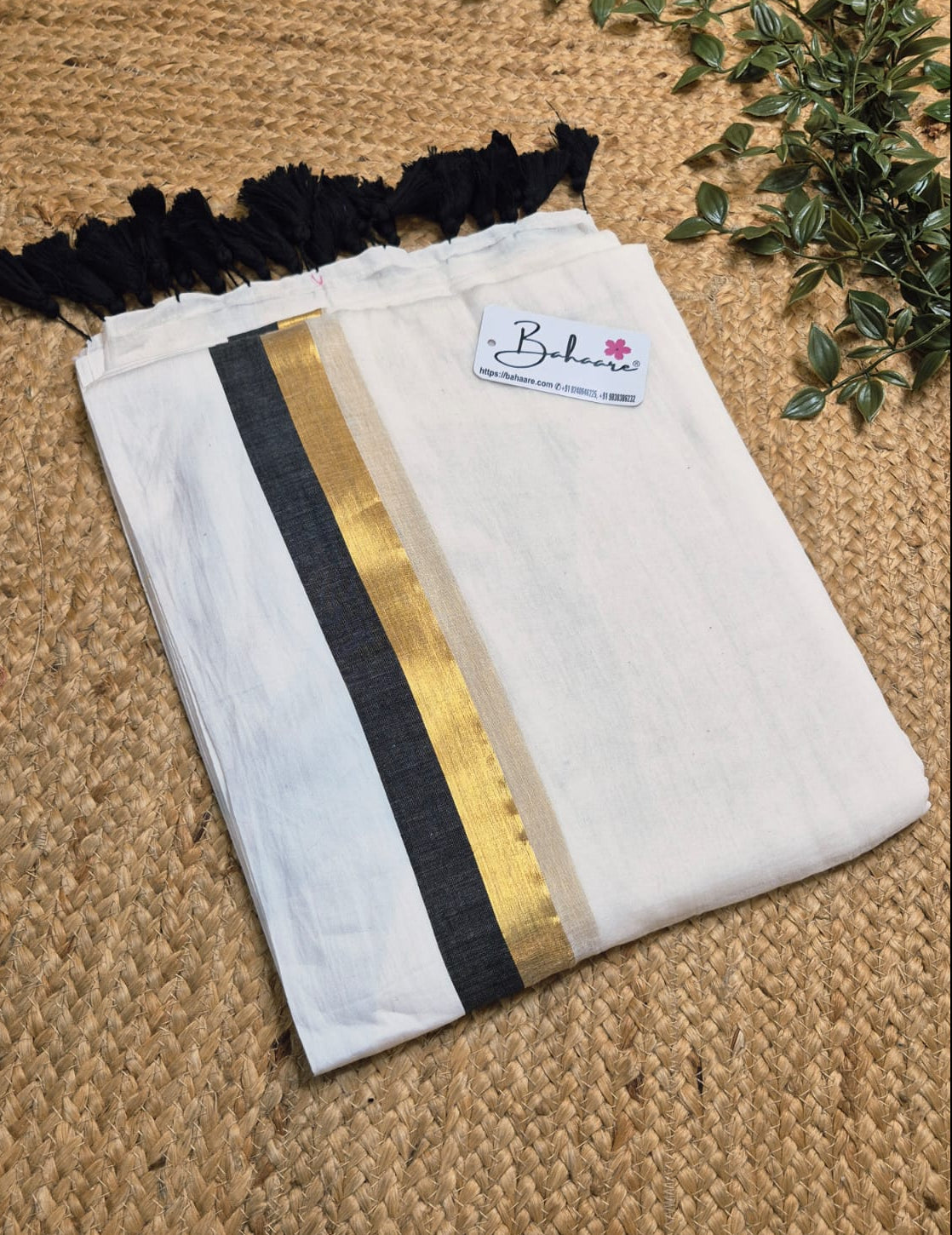 Mohini | Stylish White Mul Mul Cotton Saree with Golden and Black Border