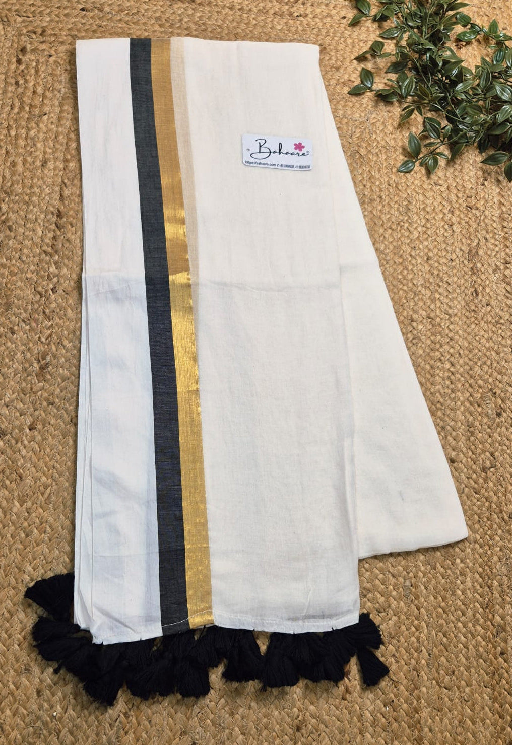 Mohini | Stylish White Mul Mul Cotton Saree with Golden and Black Border