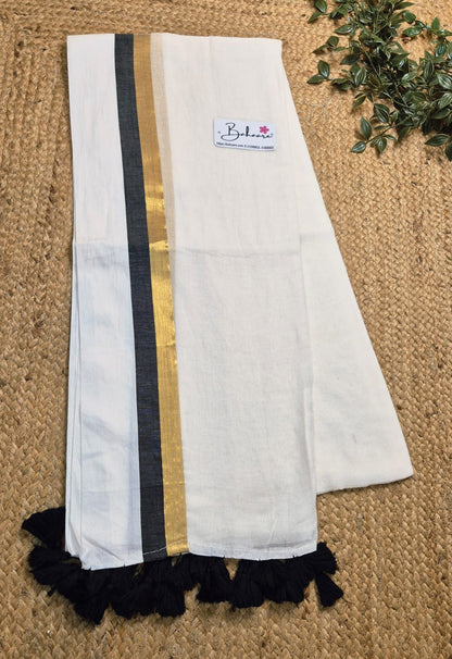 Mohini | Stylish White Mul Mul Cotton Saree with Golden and Black Border