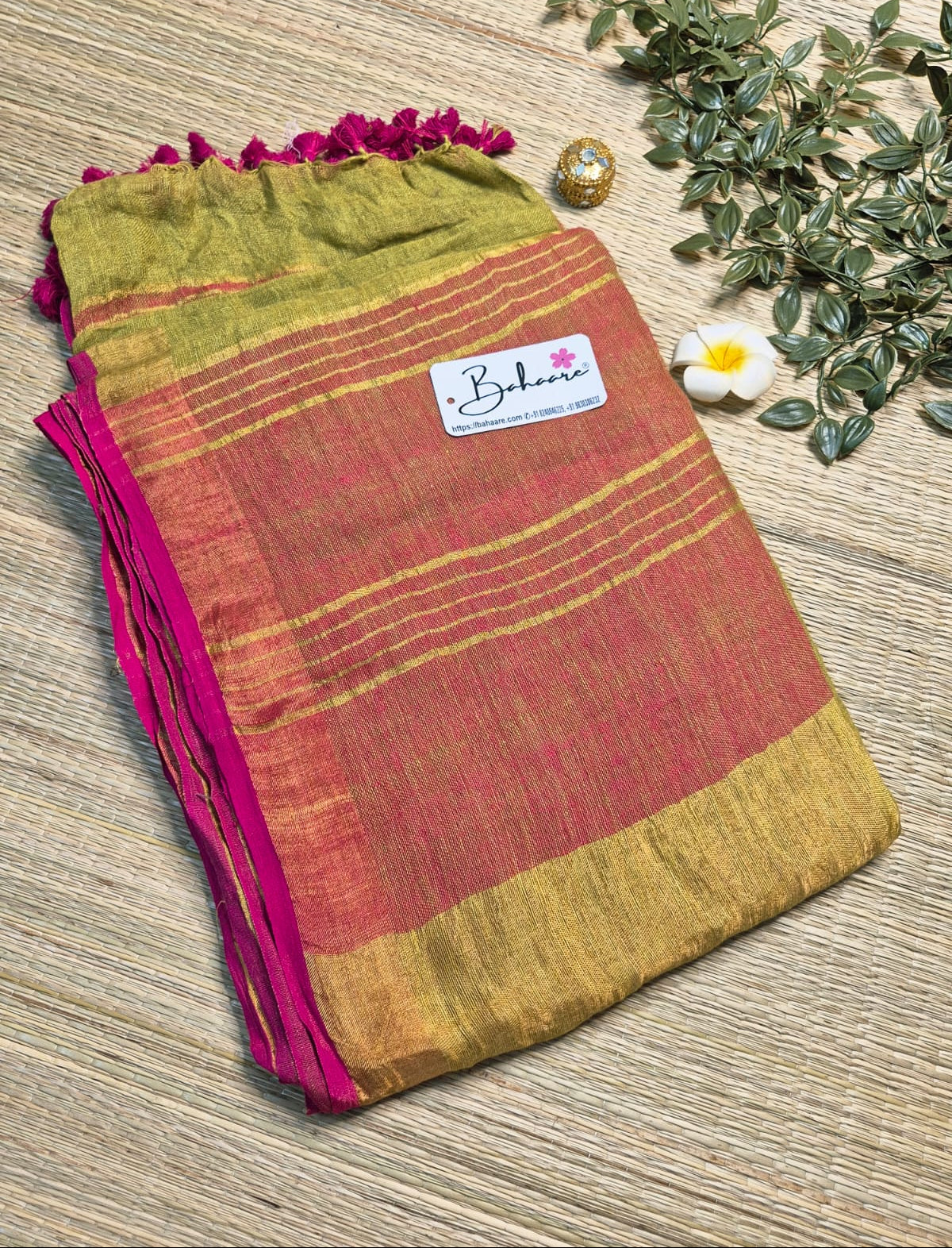 Woodland Whispers | Mustard Green Jayshree Linen Saree