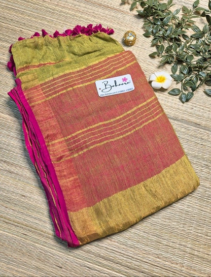 Woodland Whispers | Mustard Green Jayshree Linen Saree