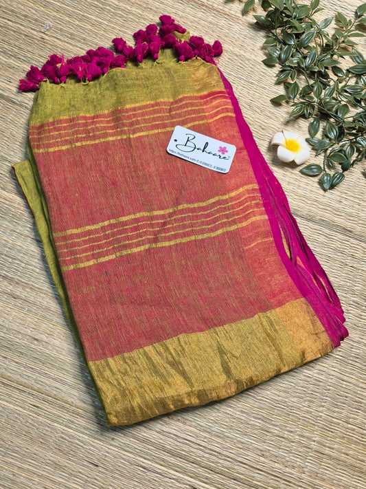 Woodland Whispers | Mustard Green Jayshree Linen Saree