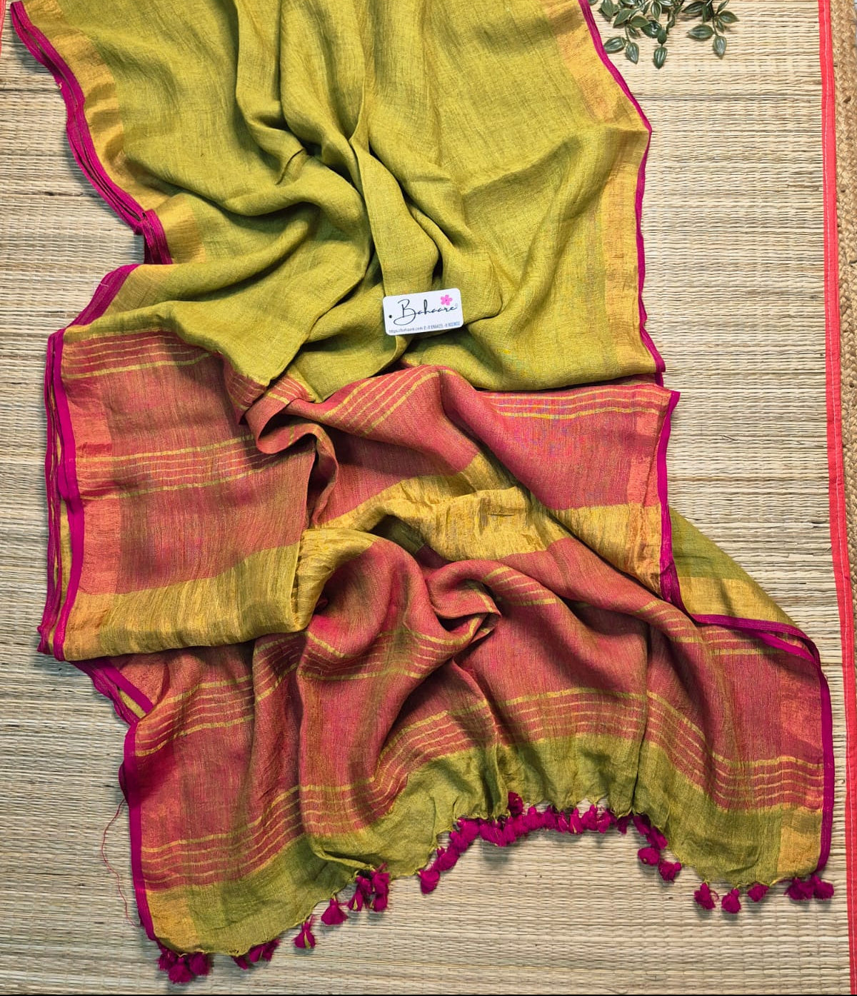 Woodland Whispers | Mustard Green Jayshree Linen Saree