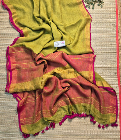 Woodland Whispers | Mustard Green Jayshree Linen Saree