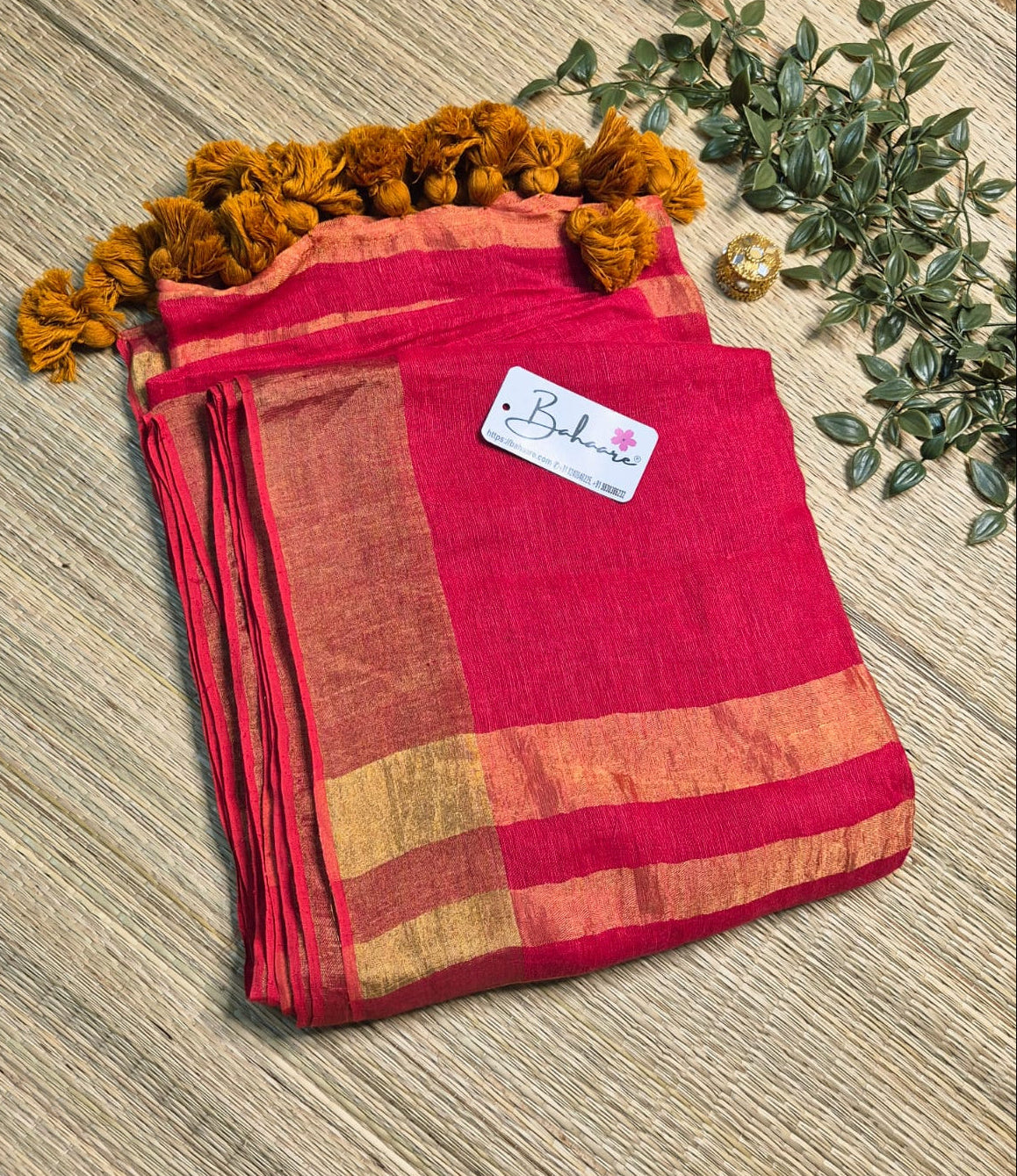 Woodland Whispers | Vermillion Red Jayshree Linen Saree