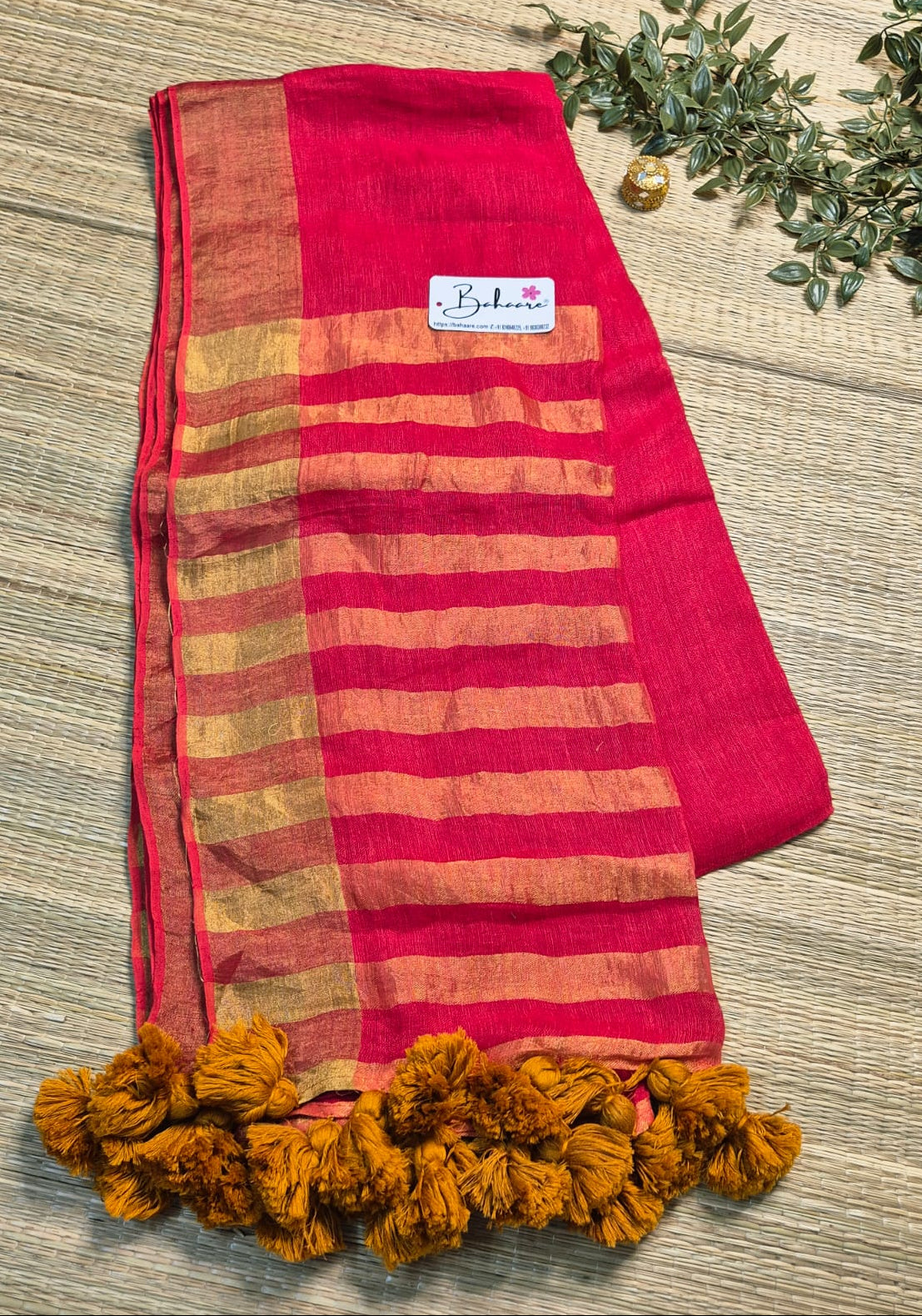 Woodland Whispers | Vermillion Red Jayshree Linen Saree