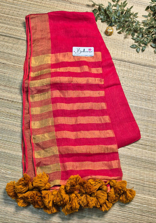 Woodland Whispers | Vermillion Red Jayshree Linen Saree