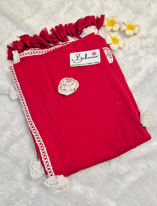 Mohini | Festive Red Mul Mul Cotton Saree