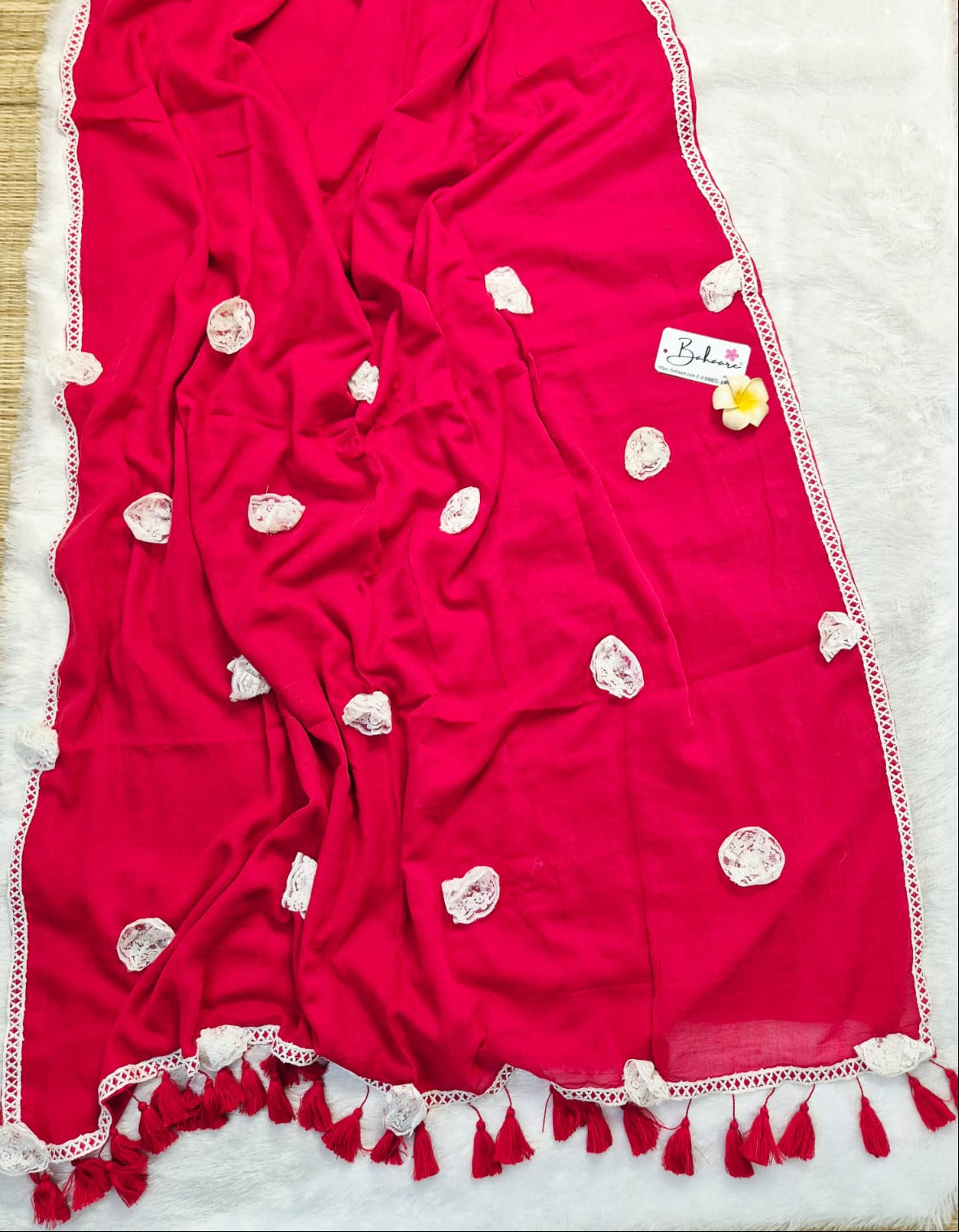 Mohini | Festive Red Mul Mul Cotton Saree