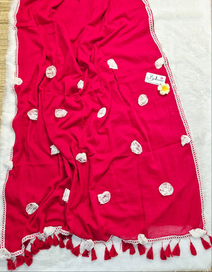 Mohini | Festive Red Mul Mul Cotton Saree