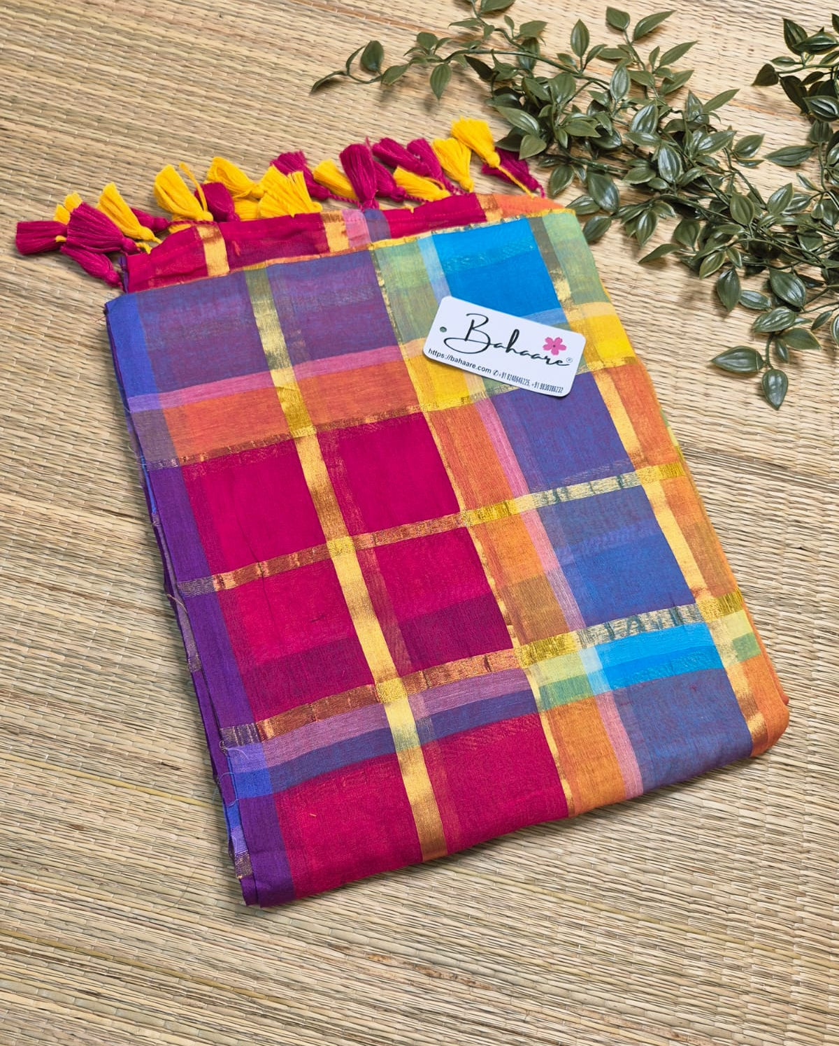 Mohini | Orange Firoza Multicoloured Mul Mul Cotton Saree with Zari Check Border