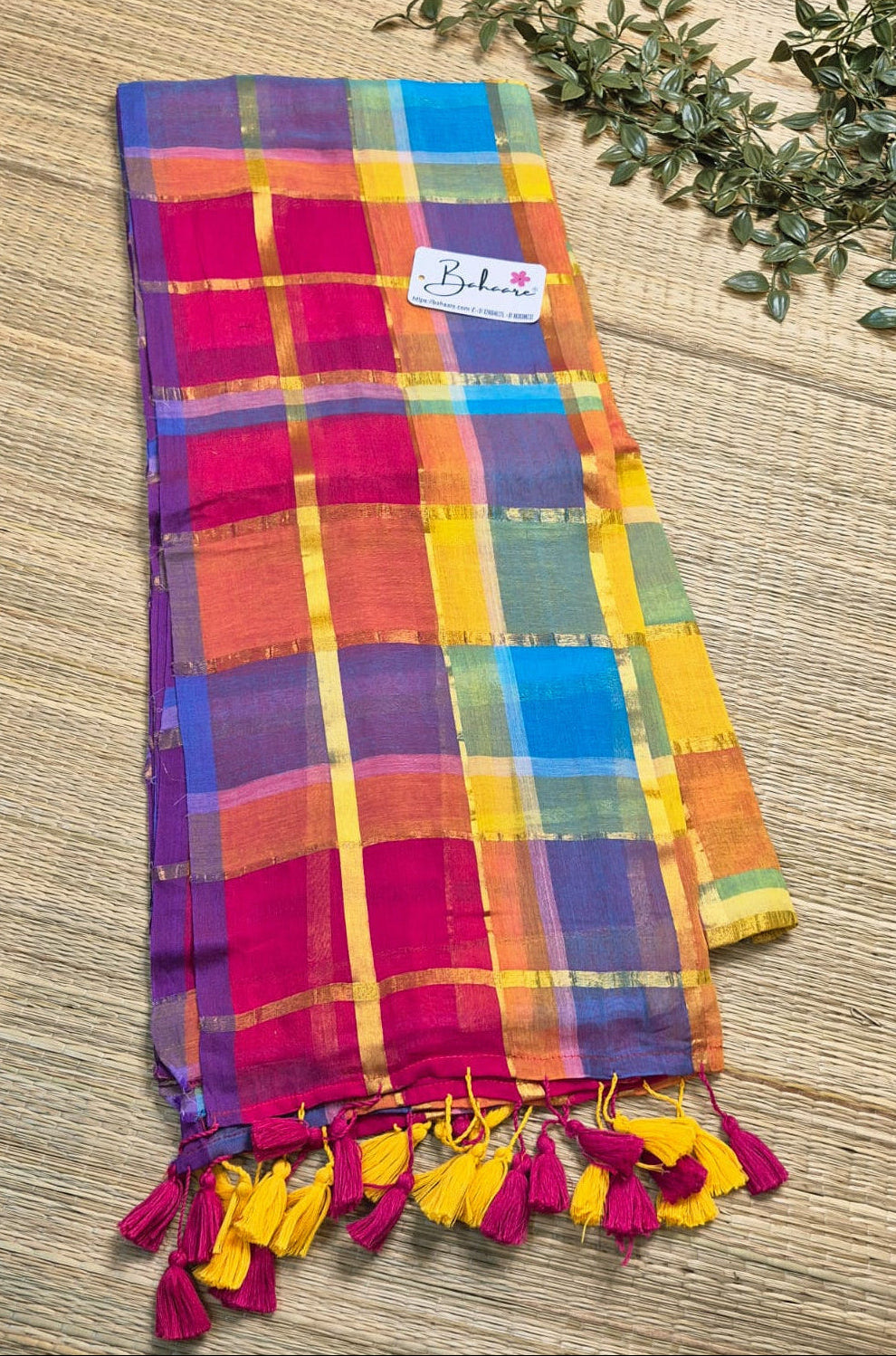 Mohini | Orange Firoza Multicoloured Mul Mul Cotton Saree with Zari Check Border