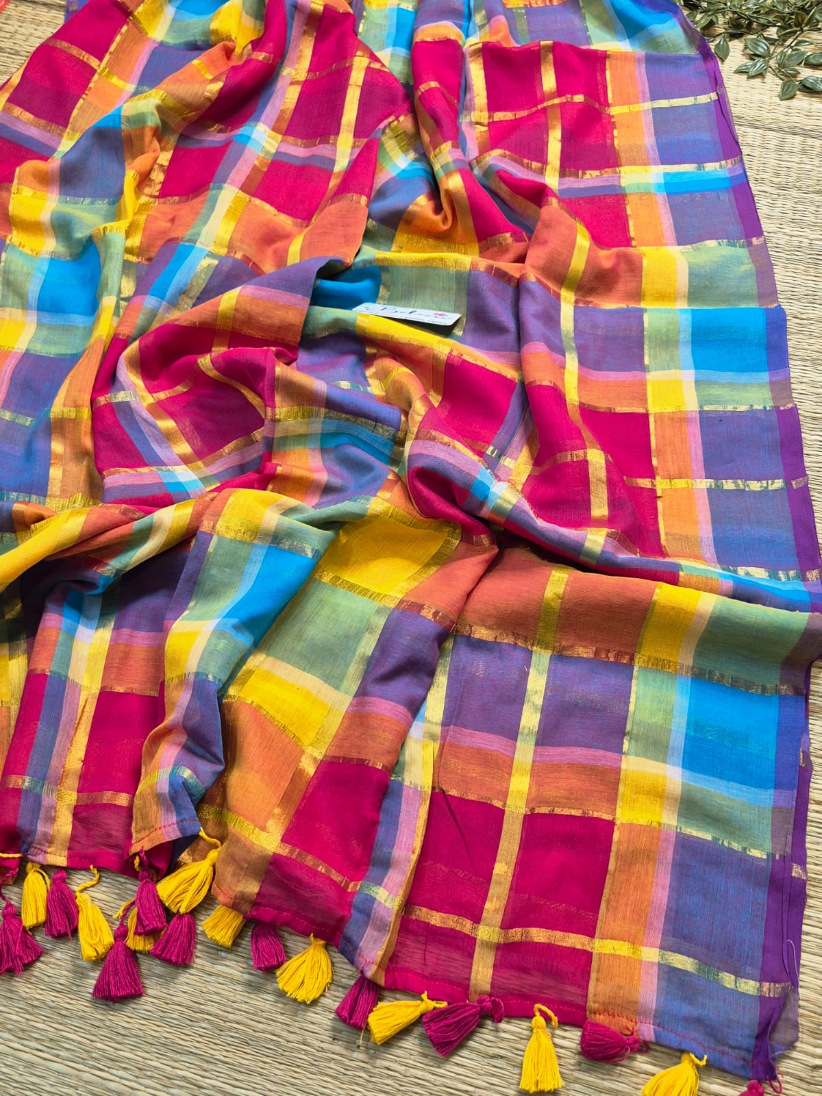 Mohini | Orange Firoza Multicoloured Mul Mul Cotton Saree with Zari Check Border