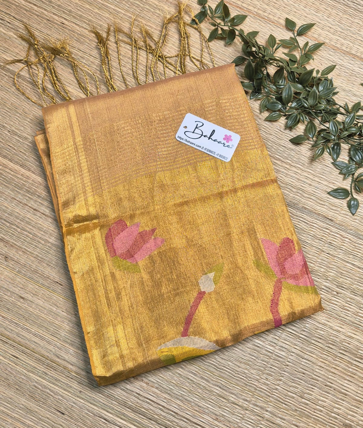 Springtime Serenity | Pastel Rose Gold Tissue Linen Saree with Paithani Motif