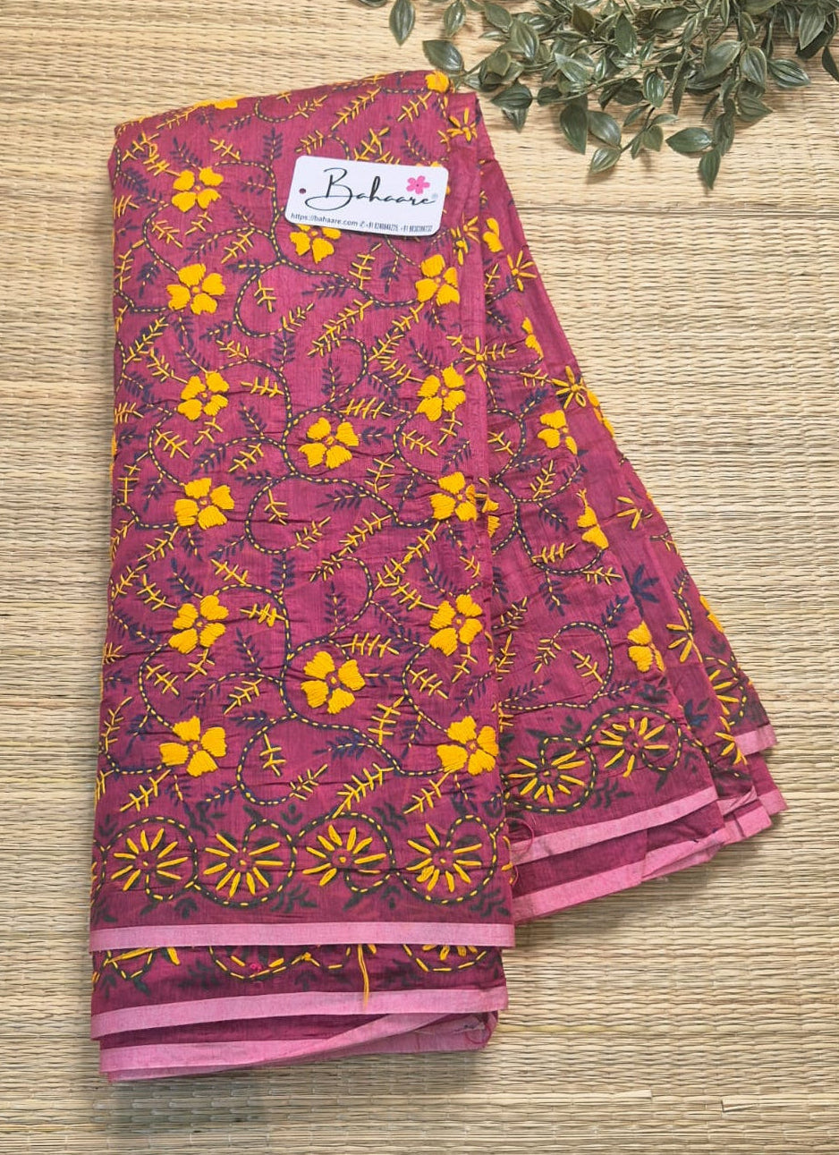 Yellow - Phulkari Hand Embroidery Kota Doria Chanderi Silk Dupatta with Tassels 19