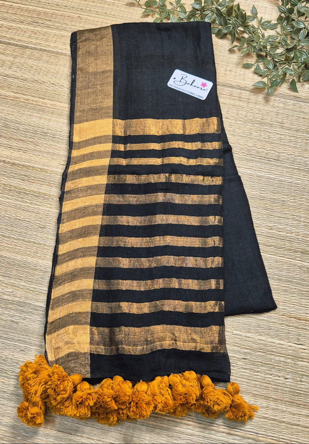 Woodland Whispers | Midnight Black Jayshree Linen Saree