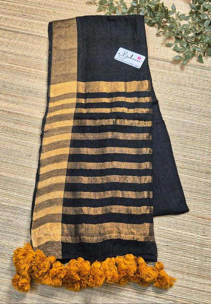 Woodland Whispers | Midnight Black Jayshree Linen Saree