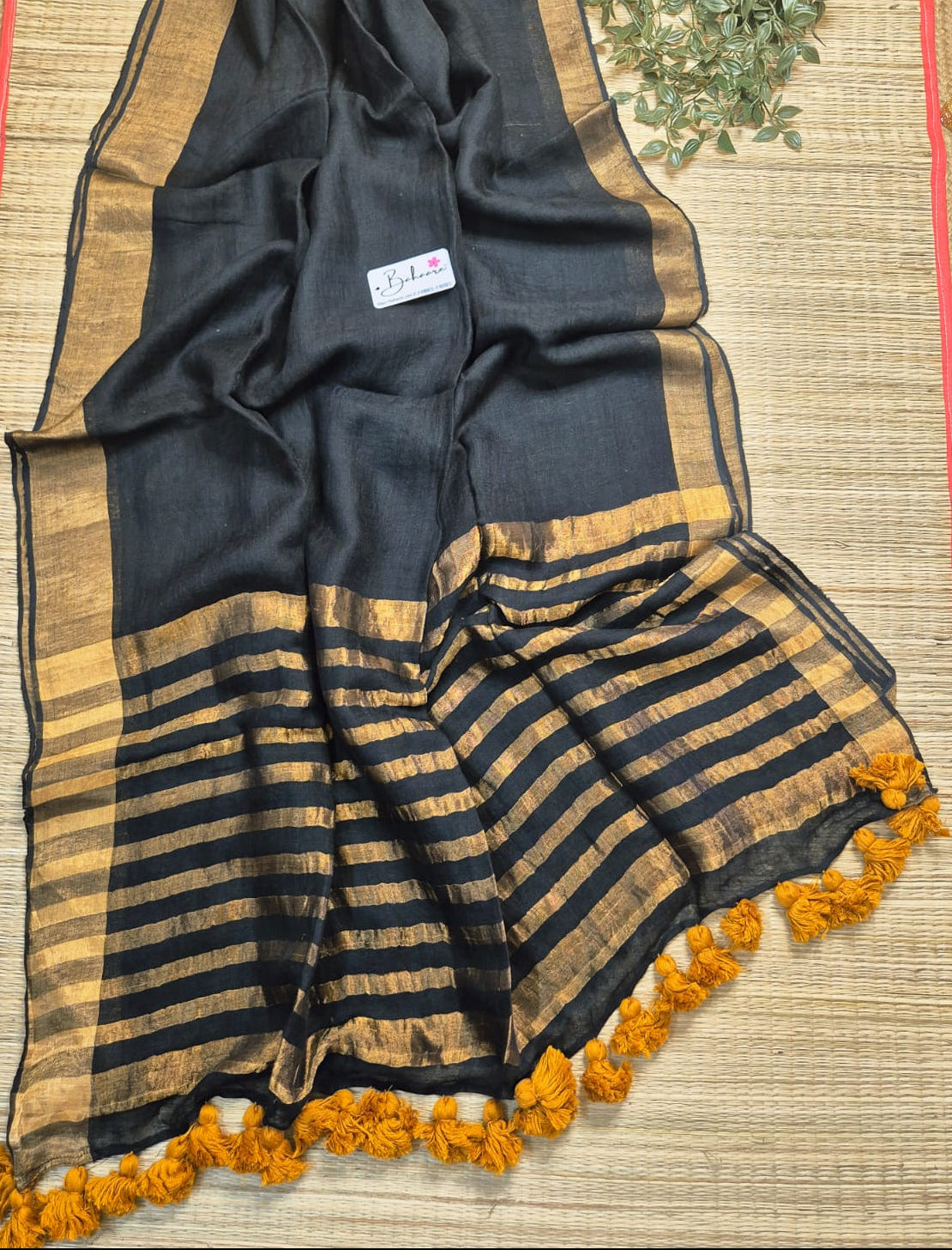 Woodland Whispers | Midnight Black Jayshree Linen Saree