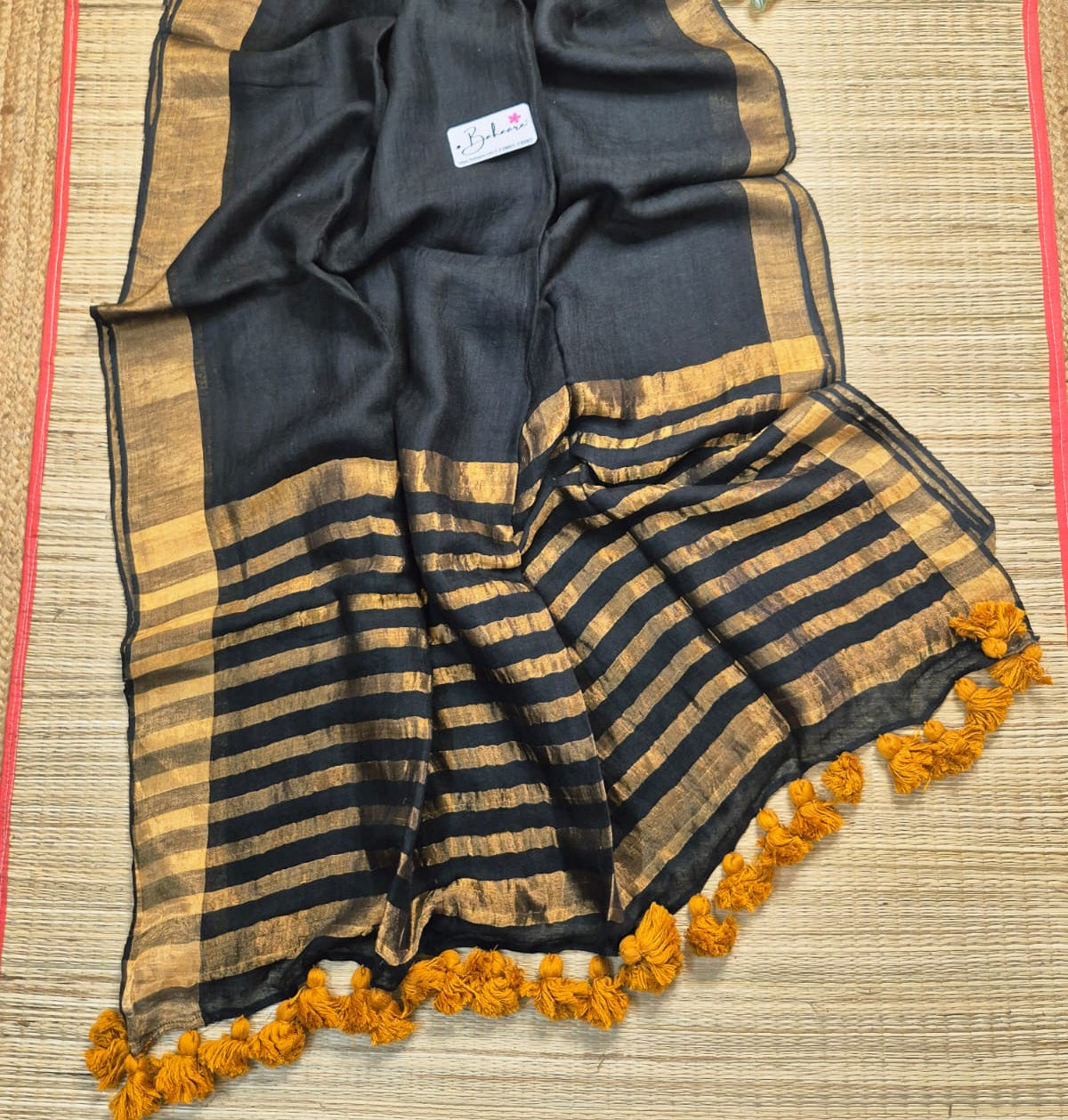 Woodland Whispers | Midnight Black Jayshree Linen Saree