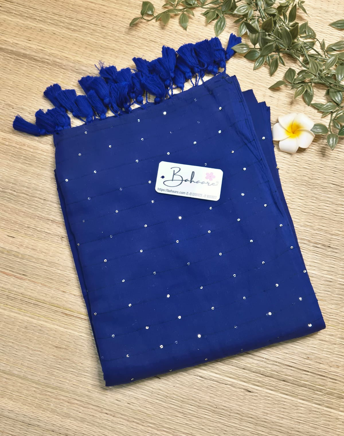 Shimmering Starlight | Navy Blue Sequin Mul Mul Cotton Saree