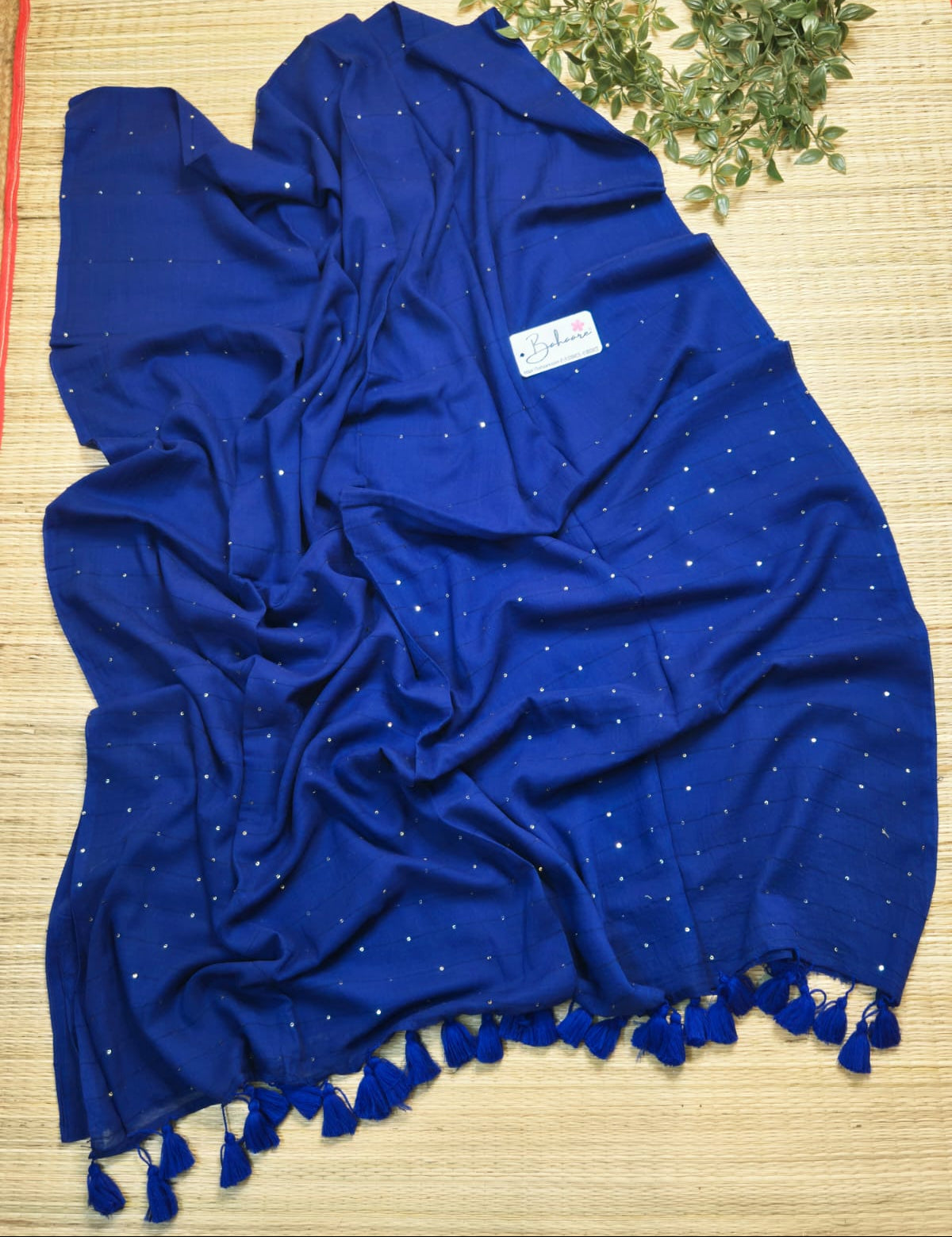 Shimmering Starlight | Navy Blue Sequin Mul Mul Cotton Saree