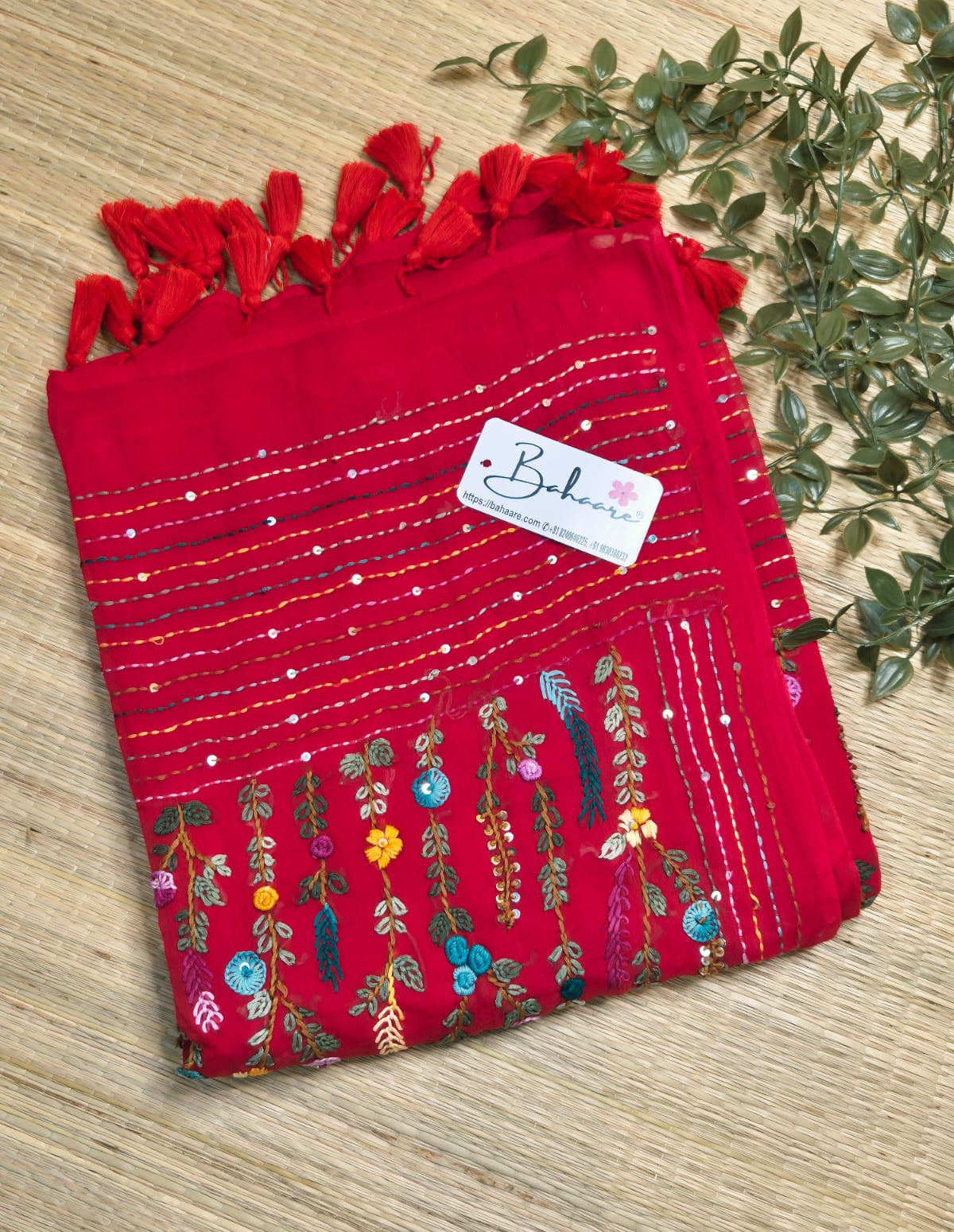 Mohini | Blush Red Mul Mul Cotton Saree with Handcrafted Bullion Stich