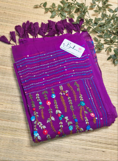 Mohini | Purple Dual Tone Mul Mul Cotton Saree with Handcrafted Bullion Stich