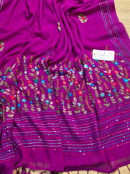 Mohini | Purple Dual Tone Mul Mul Cotton Saree with Handcrafted Bullion Stich