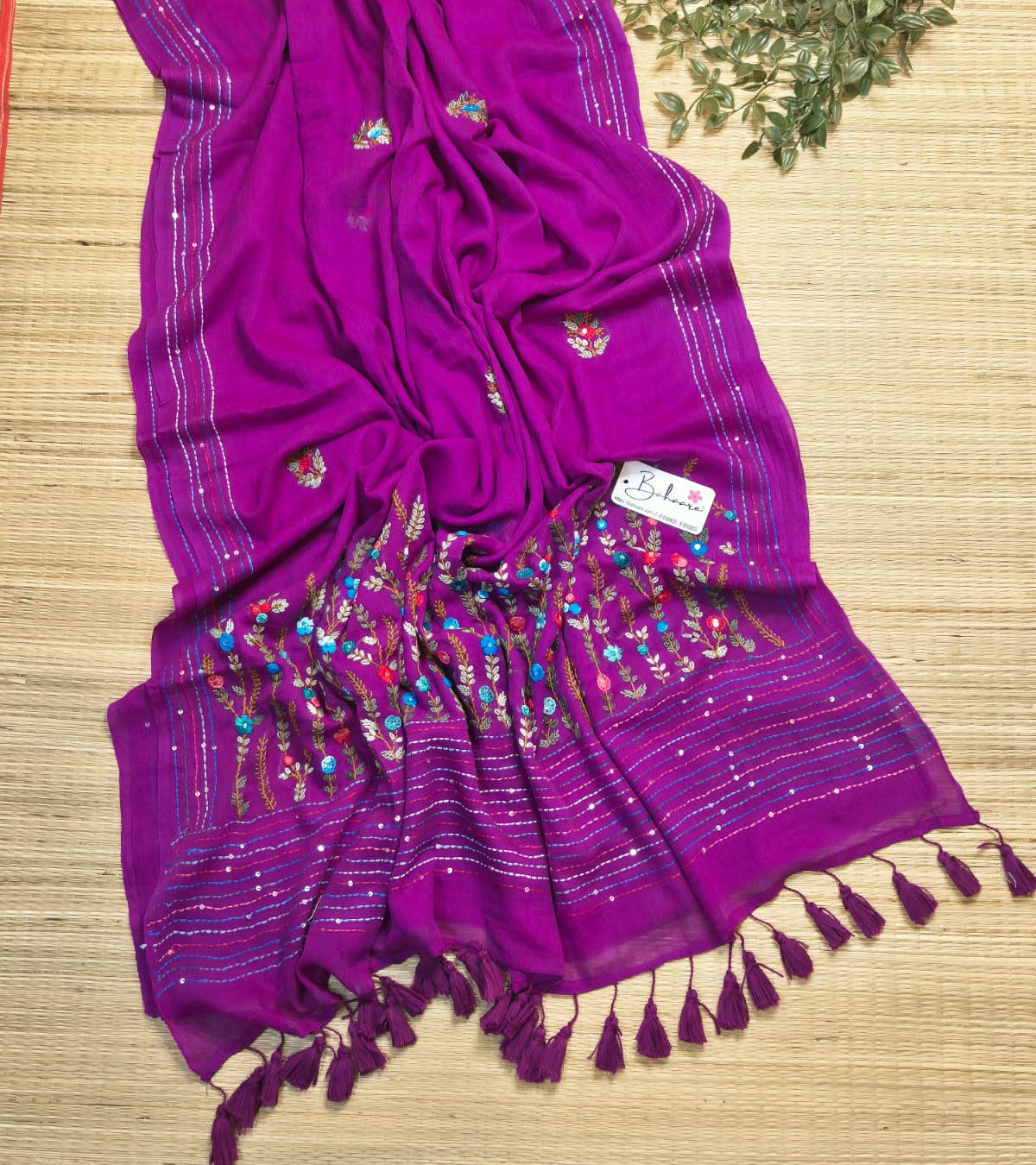 Mohini | Purple Dual Tone Mul Mul Cotton Saree with Handcrafted Bullion Stich