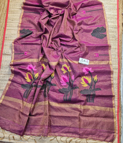 Springtime Serenity | Royal Magenta Tissue Linen Saree with Paithani Motif