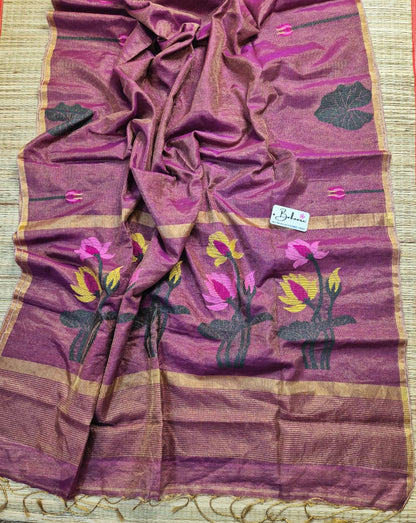 Springtime Serenity | Royal Magenta Tissue Linen Saree with Paithani Motif