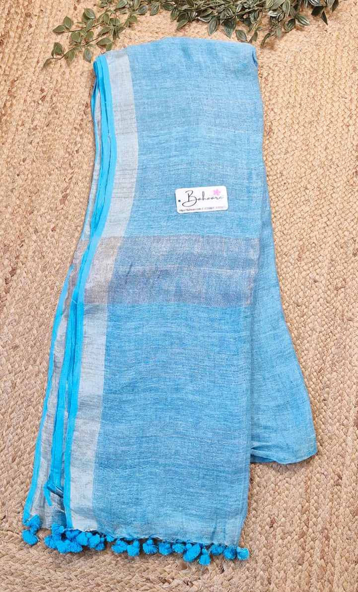 Woodland Whispers | Pastel Sky Blue Jayshree Linen Saree