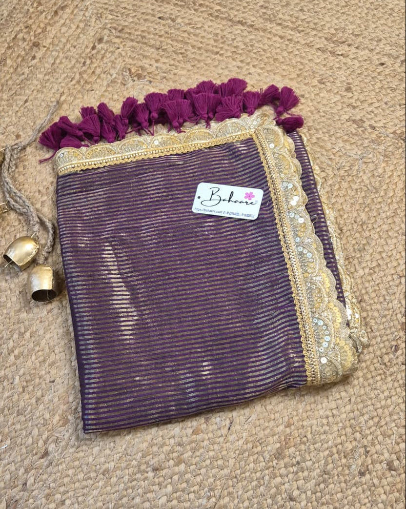 Noor | Royal Magenta Mul Mul Cotton Saree with Designer Golden Zari Lace