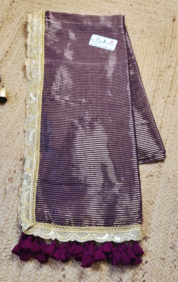 Noor | Royal Magenta Mul Mul Cotton Saree with Designer Golden Zari Lace