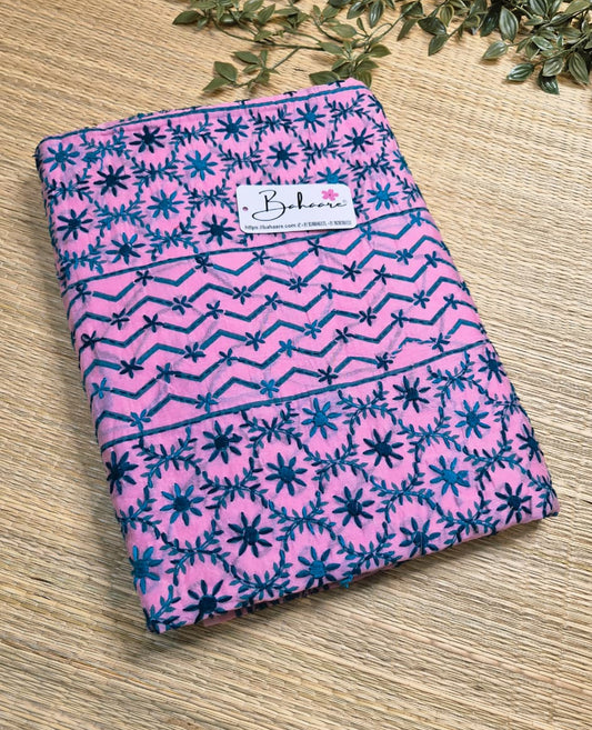 Cotton Galleria | Pastel Baby Pink Phulkari Hand Embroidery Chanderi Cotton-Silk Saree