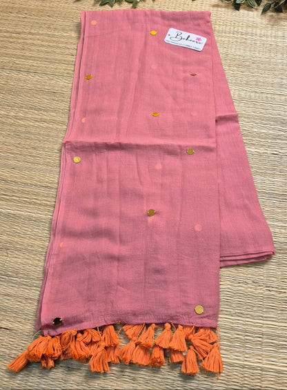 Shimmering Starlight | Pink Breeze Mul Mul Cotton Saree