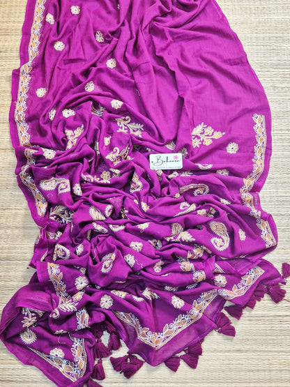 Mohini | Magenta Bloom Mul Mul Cotton Saree with Chikankari Embroidery
